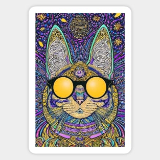 Cosmos Cat Wearing Sunglasses-Quasar! Sticker